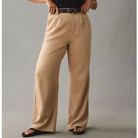 Reformation Mason High Waisted Wide Leg Trouser Pants in Khaki